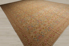 Palace Beige, Blue, Rose Color Hand Knotted 100% Wool Transitional Oriental Rug