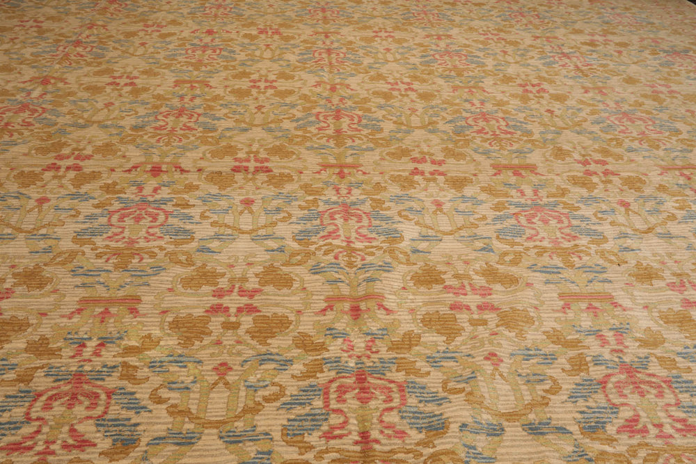 Palace Beige, Blue, Rose Color Hand Knotted 100% Wool Transitional Oriental Rug