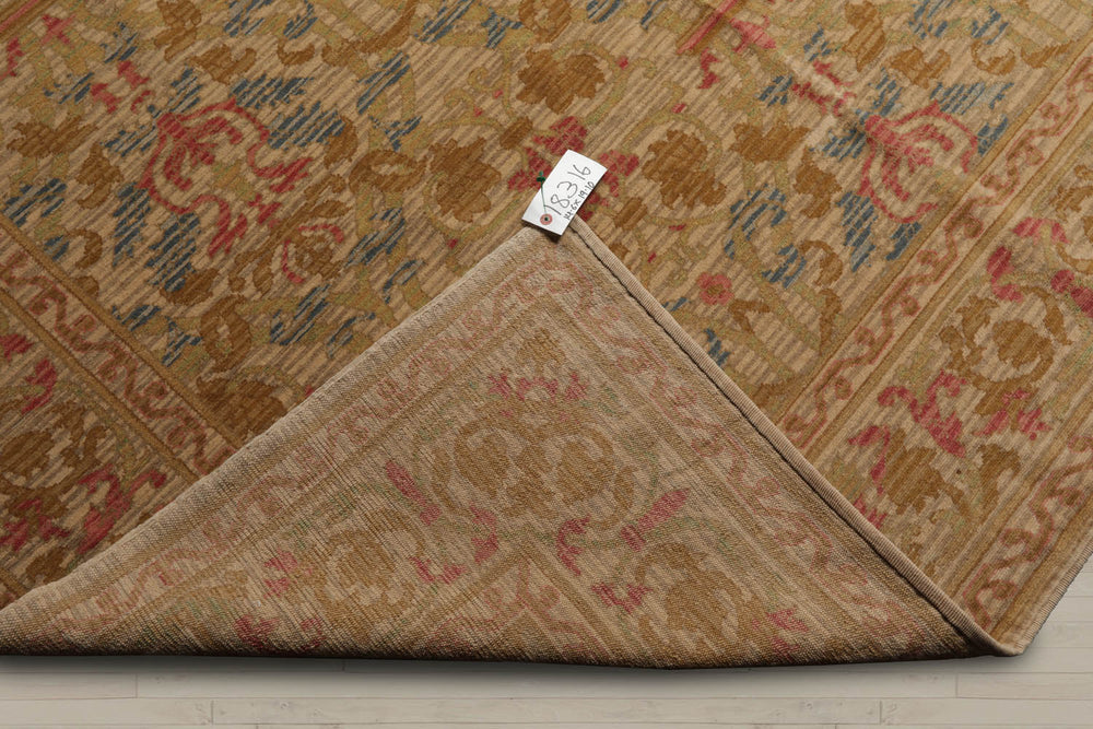 Palace Beige, Blue, Rose Color Hand Knotted 100% Wool Transitional Oriental Rug