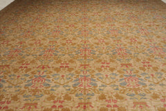 Palace Beige, Blue, Rose Color Hand Knotted 100% Wool Transitional Oriental Rug