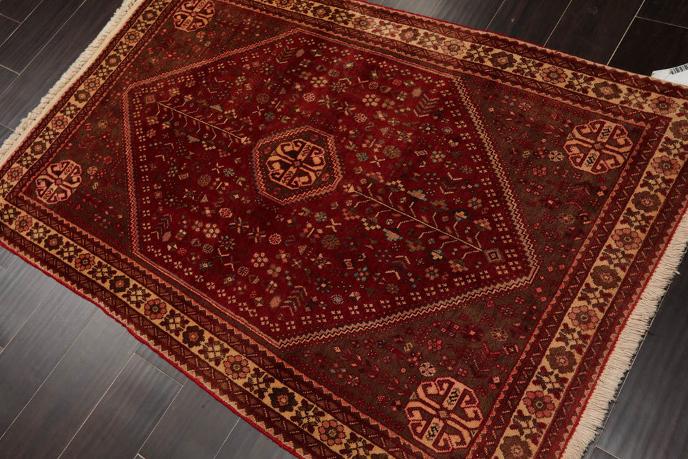 3x5 Ruby, Brown, Beige Color Hand Knotted Abadeh 100% Wool Traditional Oriental Rug