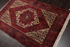3x5 Red, Ivory, Blue Color Hand Knotted Bidjar 100% Wool Traditional Oriental Rug