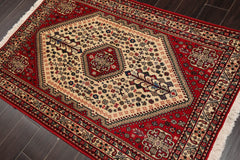 3x5 Ivory, Red, Aqua Color Hand Knotted Abadeh 100% Wool Traditional Oriental Rug