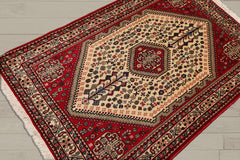 3x5 Ivory, Red, Aqua Color Hand Knotted Abadeh 100% Wool Traditional Oriental Rug