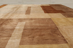 9x12 Beige, Brown, Caramel Color Hand Knotted Wool & Silk Modern Oriental Rug