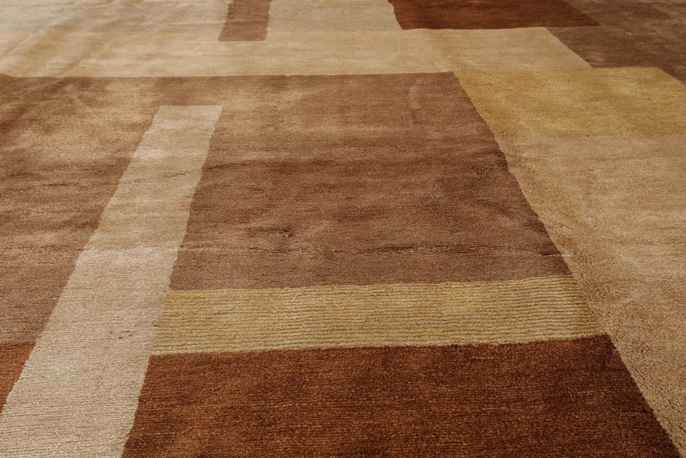 9x12 Beige, Brown, Caramel Color Hand Knotted Wool & Silk Modern Oriental Rug