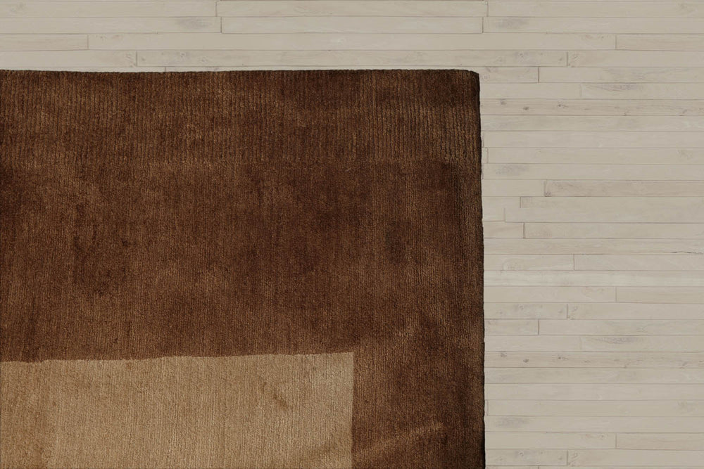 9x12 Beige, Brown, Caramel Color Hand Knotted Wool & Silk Modern Oriental Rug