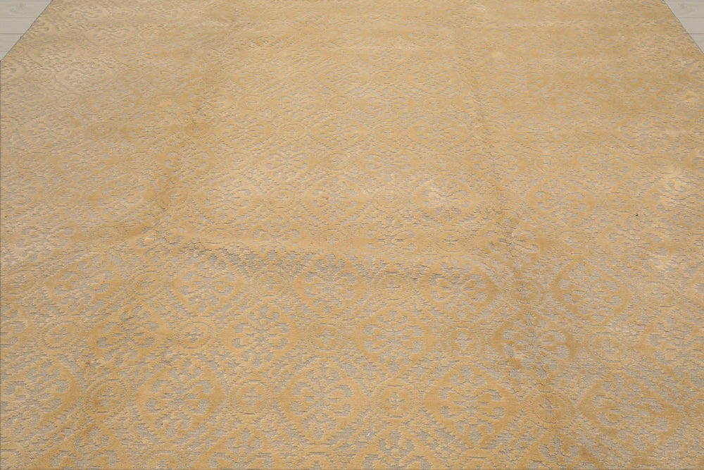 9x12 Gray, Light Gold, Color Hand Knotted 100% Wool Contemporary Oriental Rug