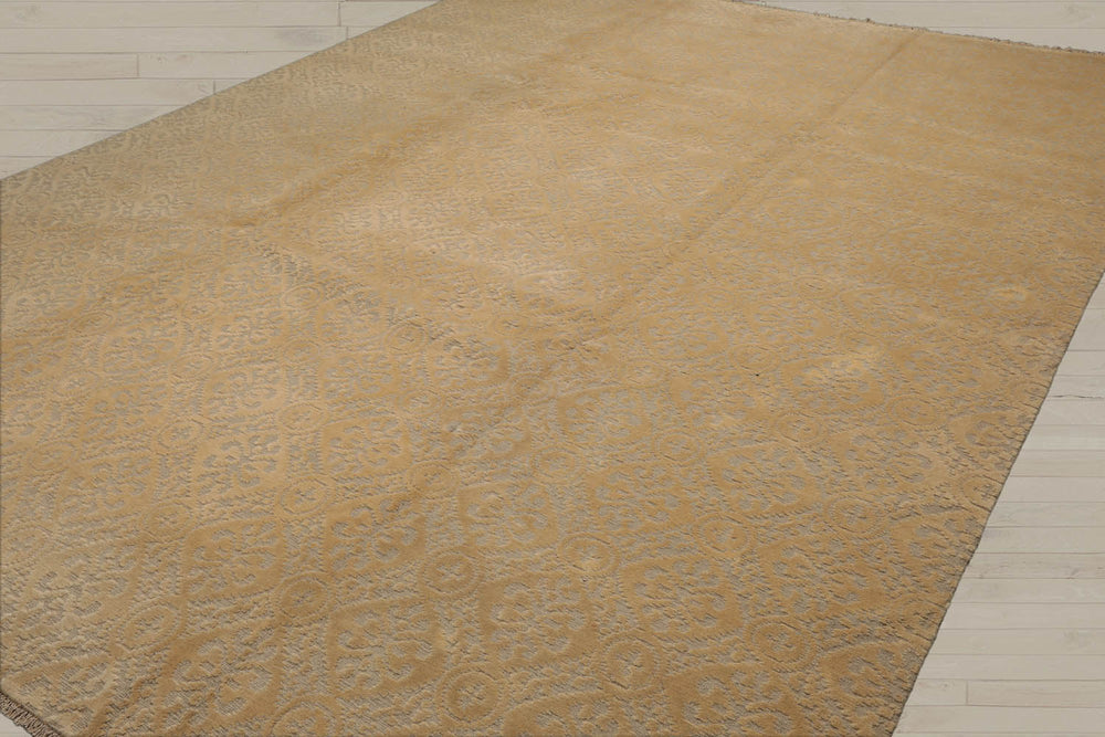 9x12 Gray, Light Gold, Color Hand Knotted 100% Wool Contemporary Oriental Rug