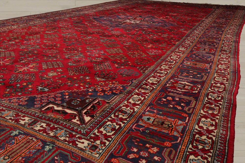 Palace Red, Indigo, Beige Color Hand Knotted 100% Wool Traditional Oriental Rug