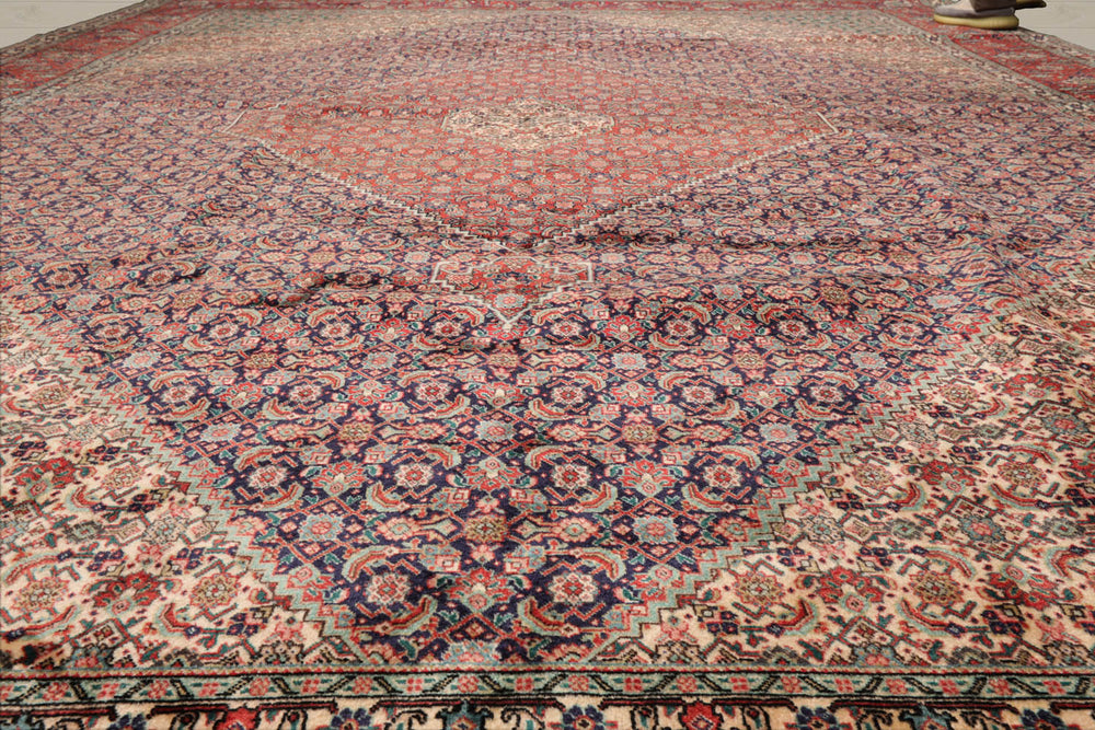 10x14 Midnight Blue, Coral, Ivory Color Hand Knotted Bidjar 100% Wool Traditional Oriental Rug