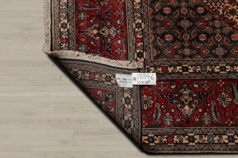 10x14 Midnight Blue, Coral, Ivory Color Hand Knotted Bidjar 100% Wool Traditional Oriental Rug