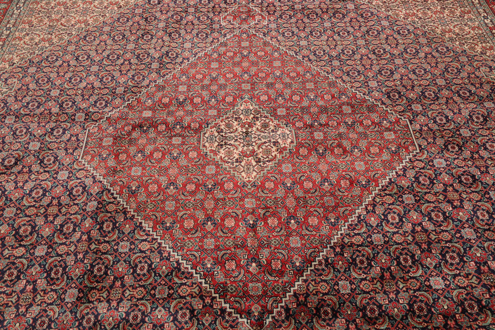 10x14 Midnight Blue, Coral, Ivory Color Hand Knotted Bidjar 100% Wool Traditional Oriental Rug