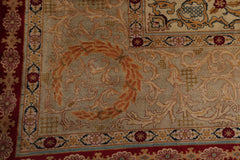 Palace Burgundy, Beige, Moss Color Hand Knotted Tabriz 100% Wool Traditional Oriental Rug