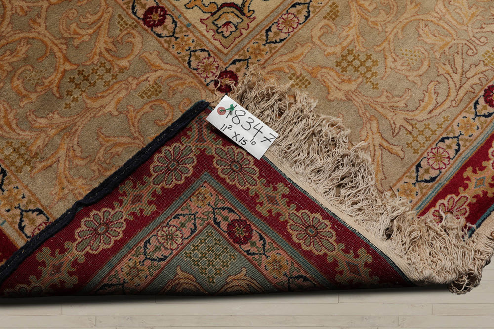 Palace Burgundy, Beige, Moss Color Hand Knotted Tabriz 100% Wool Traditional Oriental Rug