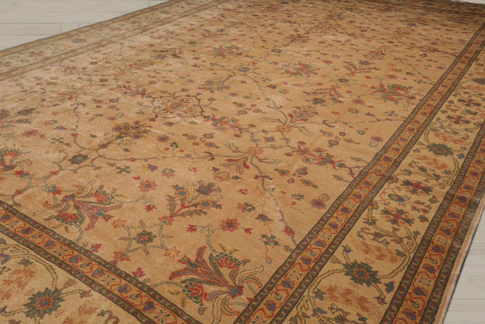 12x18 Tan, Beige, Teal Color Hand Knotted 100% Wool Traditional Oriental Rug