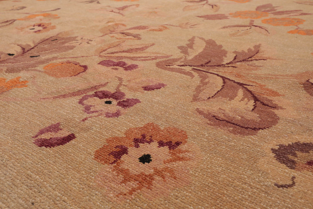 9x12 Tan, Taupe, Orange Color Hand Knotted 100% Wool Transitional Oriental Rug