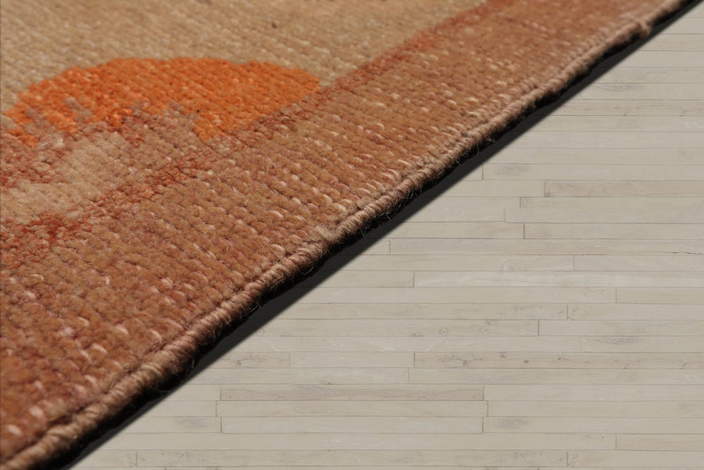 9x12 Tan, Taupe, Orange Color Hand Knotted 100% Wool Transitional Oriental Rug