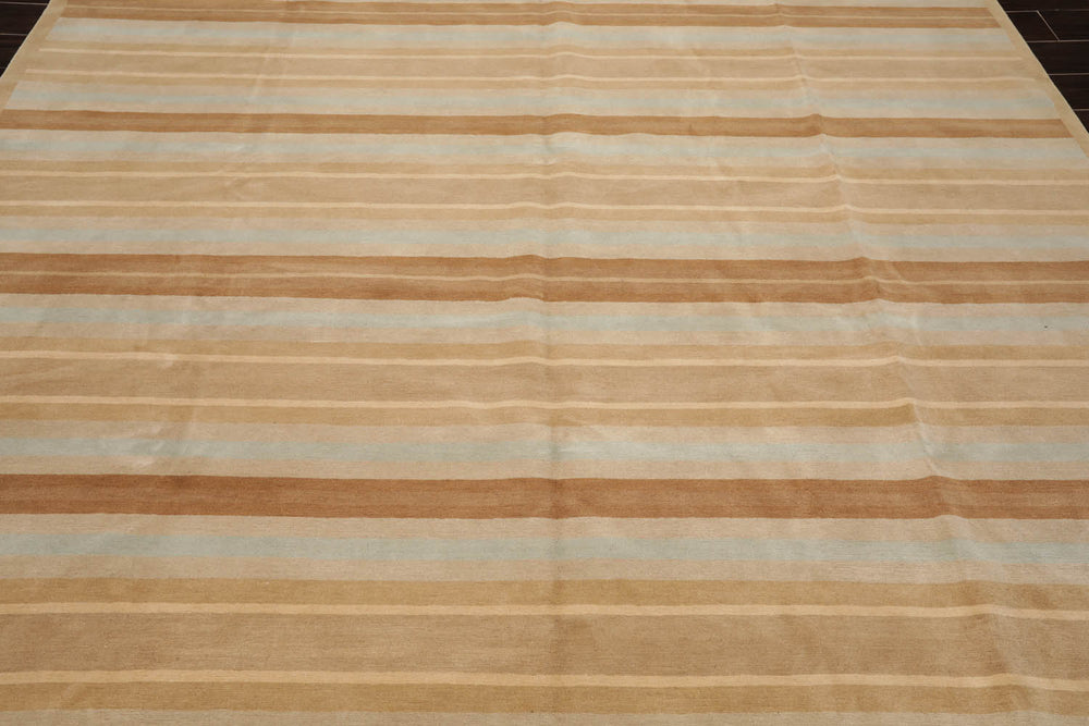 8x10 Tan, Aqua, Brown Color Hand Knotted 100% Wool Modern Oriental Rug
