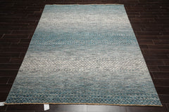 8x10 Cream, Aqua, Gray Color Hand Knotted 100% Wool Modern Oriental Rug