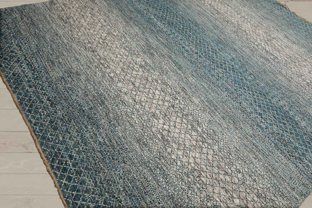 8x10 Cream, Aqua, Gray Color Hand Knotted 100% Wool Modern Oriental Rug