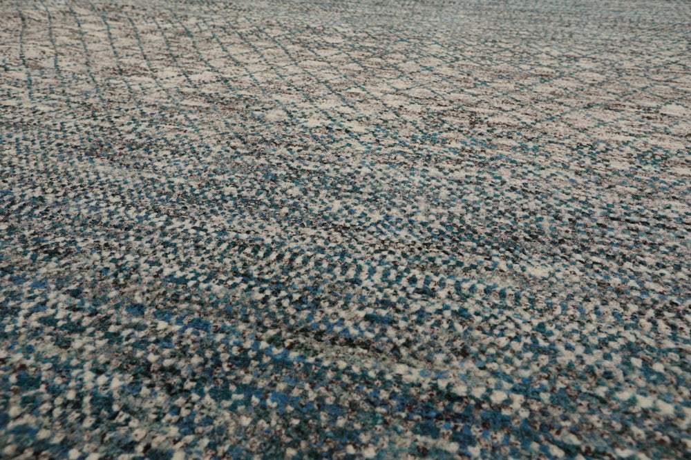 8x10 Cream, Aqua, Gray Color Hand Knotted 100% Wool Modern Oriental Rug