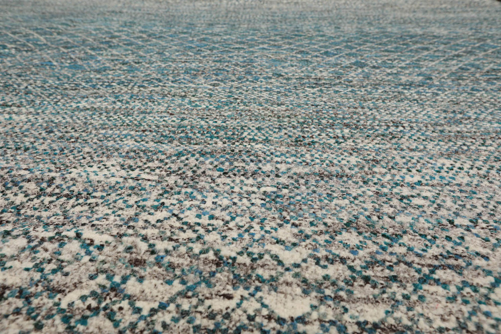 8x10 Cream, Aqua, Gray Color Hand Knotted 100% Wool Modern Oriental Rug