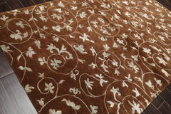 6x9 Brown, Aqua, Color Hand Knotted 100% Wool Transitional Oriental Rug
