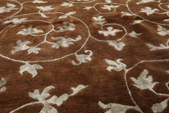 6x9 Brown, Aqua, Color Hand Knotted 100% Wool Transitional Oriental Rug