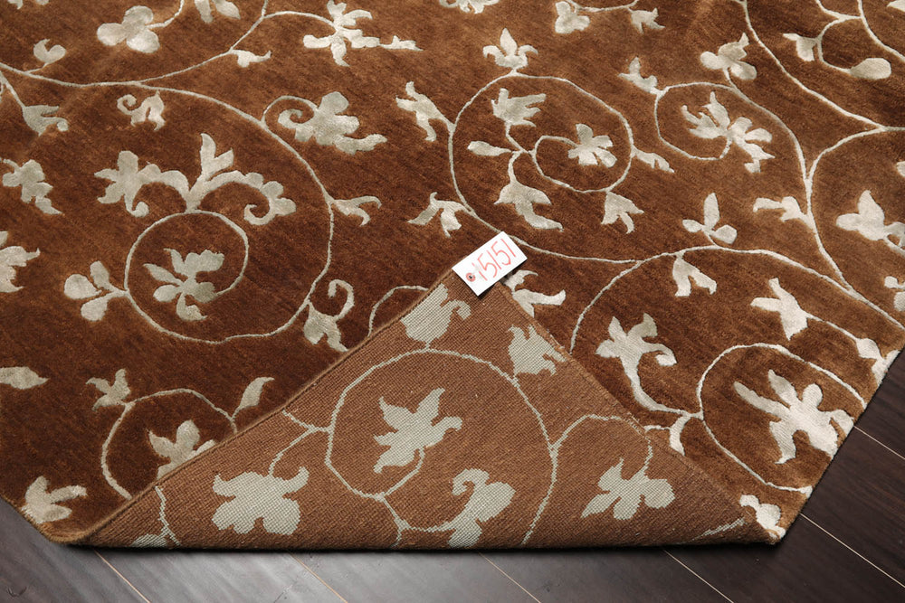 6x9 Brown, Aqua, Color Hand Knotted 100% Wool Transitional Oriental Rug