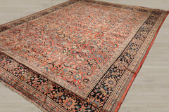Palace Salmon, Black, Blue Color Hand Knotted Mahal 100% Wool Traditional Oriental Rug