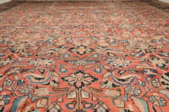 Palace Salmon, Black, Blue Color Hand Knotted Mahal 100% Wool Traditional Oriental Rug