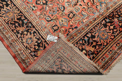 Palace Salmon, Black, Blue Color Hand Knotted Mahal 100% Wool Traditional Oriental Rug