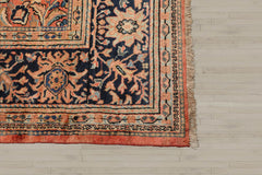 Palace Salmon, Black, Blue Color Hand Knotted Mahal 100% Wool Traditional Oriental Rug