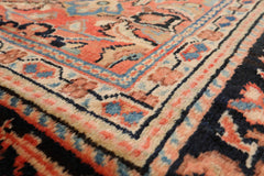 Palace Salmon, Black, Blue Color Hand Knotted Mahal 100% Wool Traditional Oriental Rug