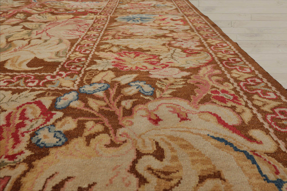 9x13 Brown, Beige, Rose Color Hand Knotted Turkish Oushak 100% Wool Traditional Oriental Rug