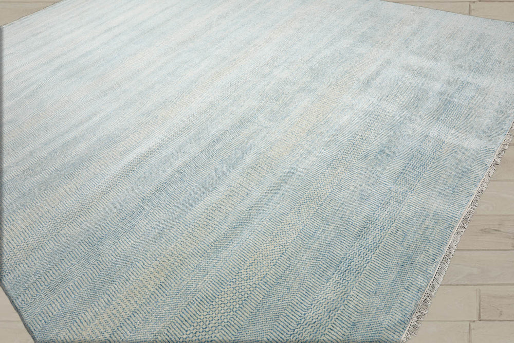 Multi Size Ivory Aqua Color Hand Knotted Wool & Silk Modern Oriental Rug