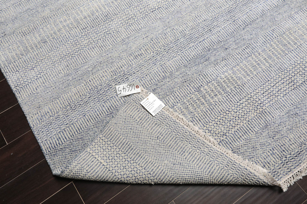 Multi Size Ivory Blue Color Hand Knotted Wool & Silk Modern Oriental Rug