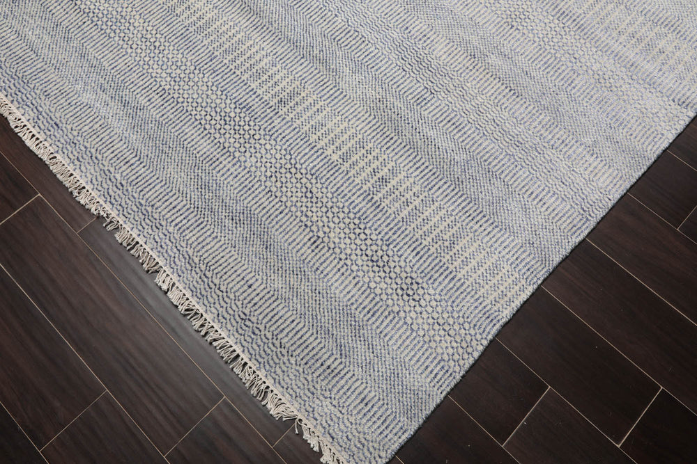 Multi Size Ivory Blue Color Hand Knotted Wool & Silk Modern Oriental Rug