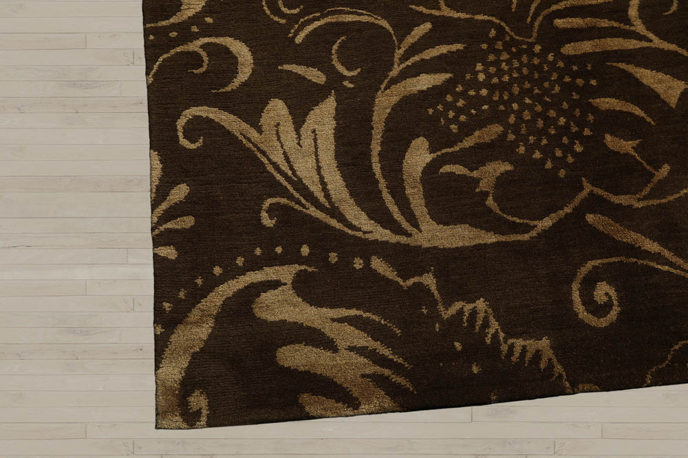 8x10 Olive, Gold, Color Hand Knotted Wool & Silk Transitional Oriental Rug
