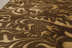 8x10 Olive, Gold, Color Hand Knotted Wool & Silk Transitional Oriental Rug