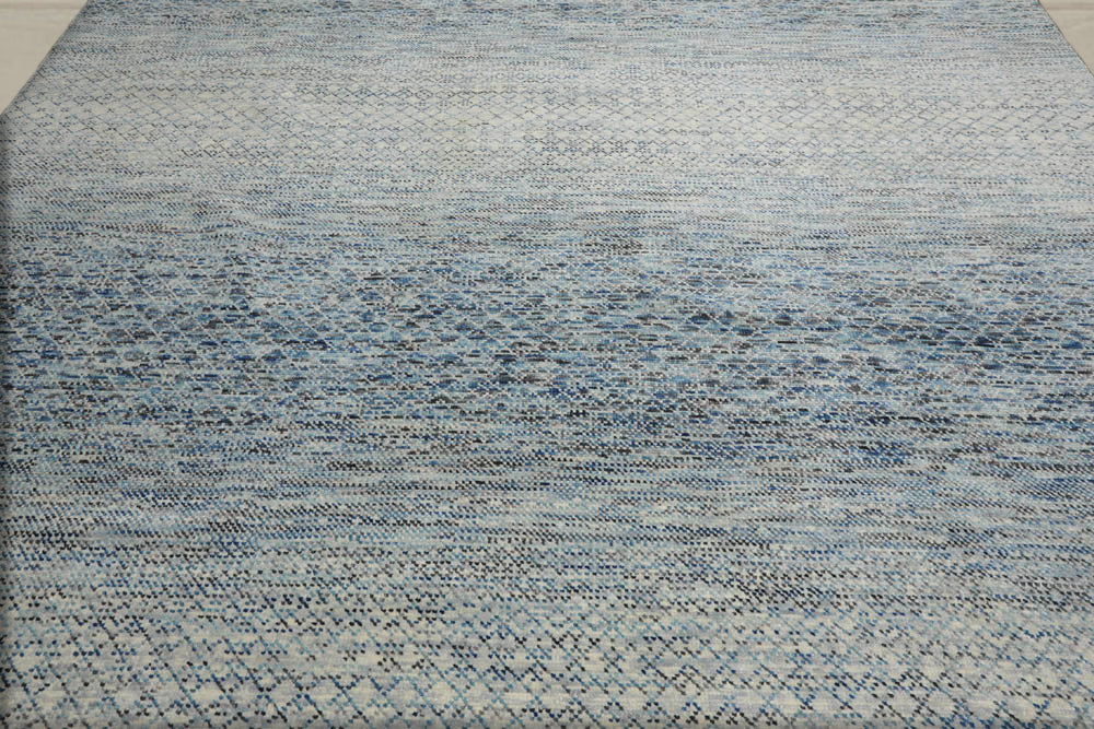 9x12 Beige, Gray, Blue Color Hand Knotted 100% Wool Modern Oriental Rug
