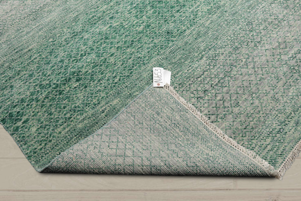9x12 Green, Beige, Gray Color Hand Knotted 100% Wool Modern Oriental Rug