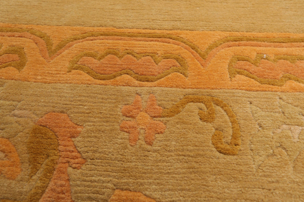 9x12 Beige, Peach, Gold Color Hand Knotted 100% Wool Traditional Oriental Rug