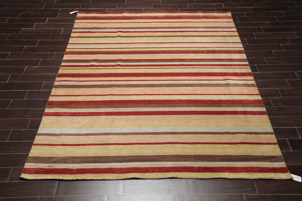 8x10 Rust, Tan, Lime Color Hand Knotted 100% Wool Modern Oriental Rug