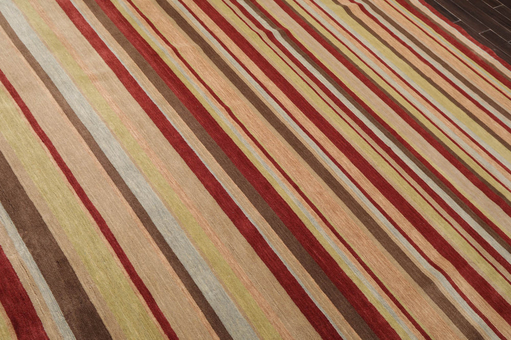 8x10 Rust, Tan, Lime Color Hand Knotted 100% Wool Modern Oriental Rug
