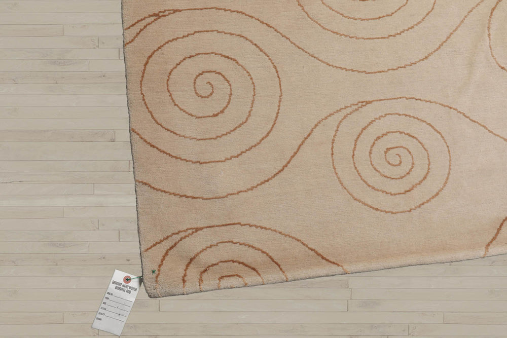 8x10 Beige, Gold, Color Hand Knotted Wool & Silk Modern Oriental Rug