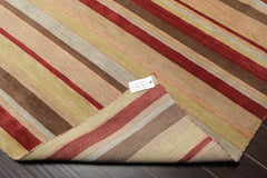 8x10 Rust, Tan, Lime Color Hand Knotted 100% Wool Modern Oriental Rug