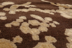 10x14 Brown, Beige, Light Gold Color Hand Knotted Tibetan Wool & Silk Modern Oriental Rug
