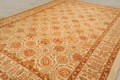 10x14 Ivory, Brown, Rust Color Hand Knotted Peshawar 100% Wool Traditional Oriental Rug